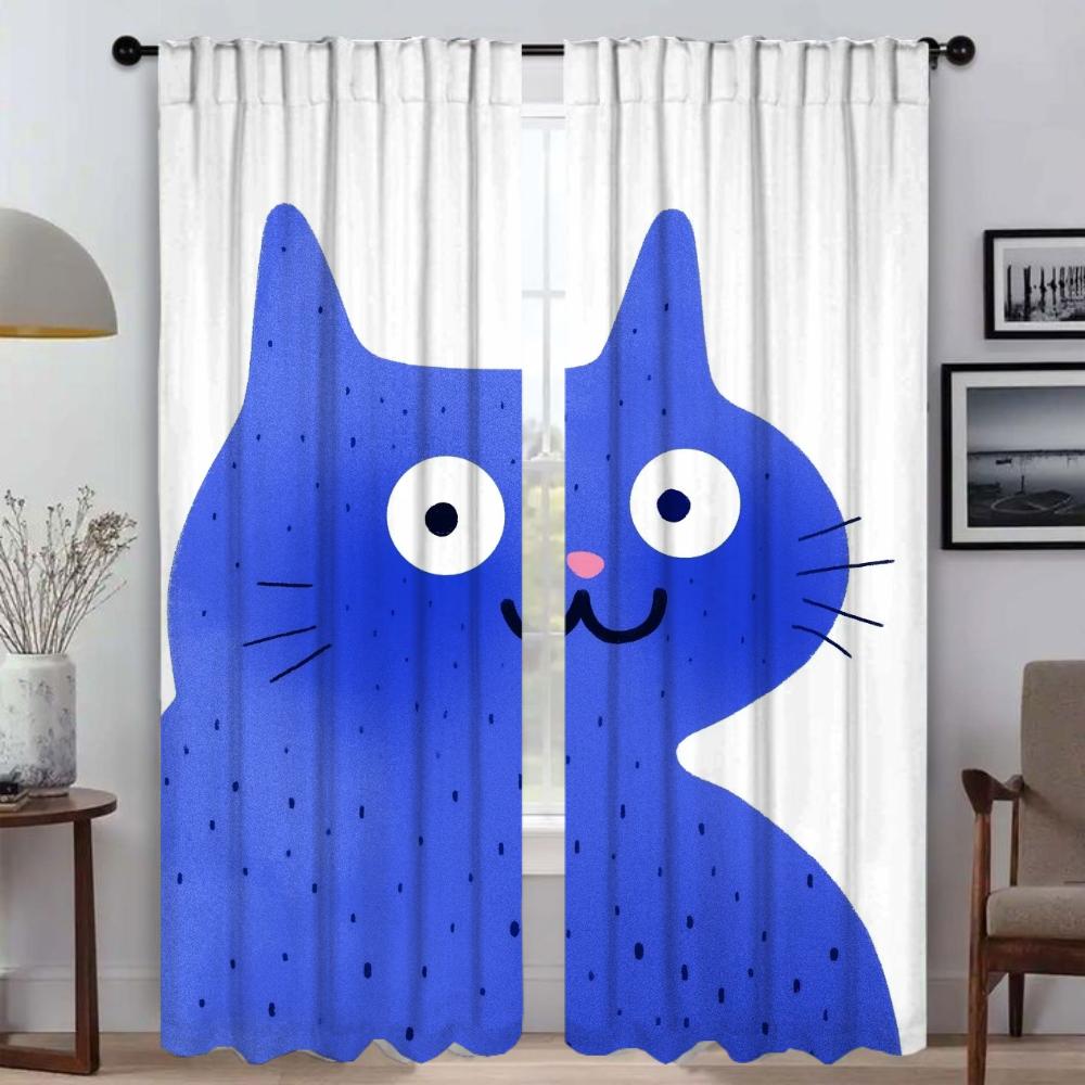 Funny Cat Blackout Curtains for Camera Window Curtain for Room 2 Panel Home Interior Curtains Partition Halloween Decoration