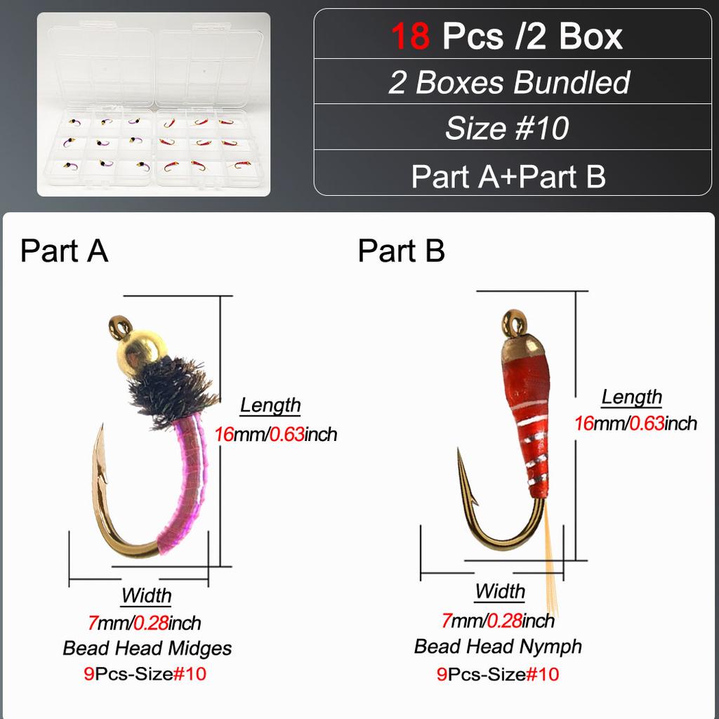18Pcs-2 Boxs Bundle Fly Fishing Flies 2 different styles Wet Flies Bait for Flishing Trout/carp Artificial Lure Accessories (with Flies Box)
