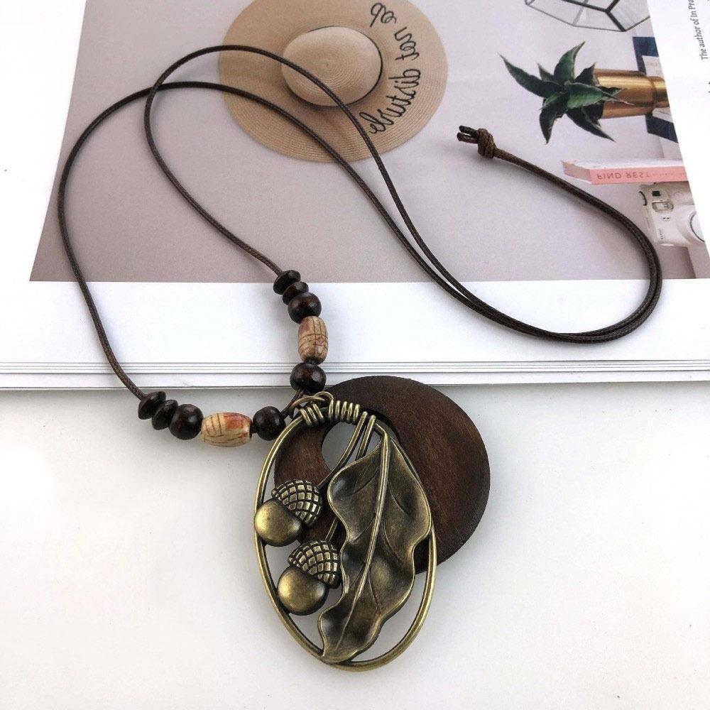 Деревянное ожерелье с подвеской в виде полых листьев, бохо-украшение, винтажное украшение на воротник, подарки
