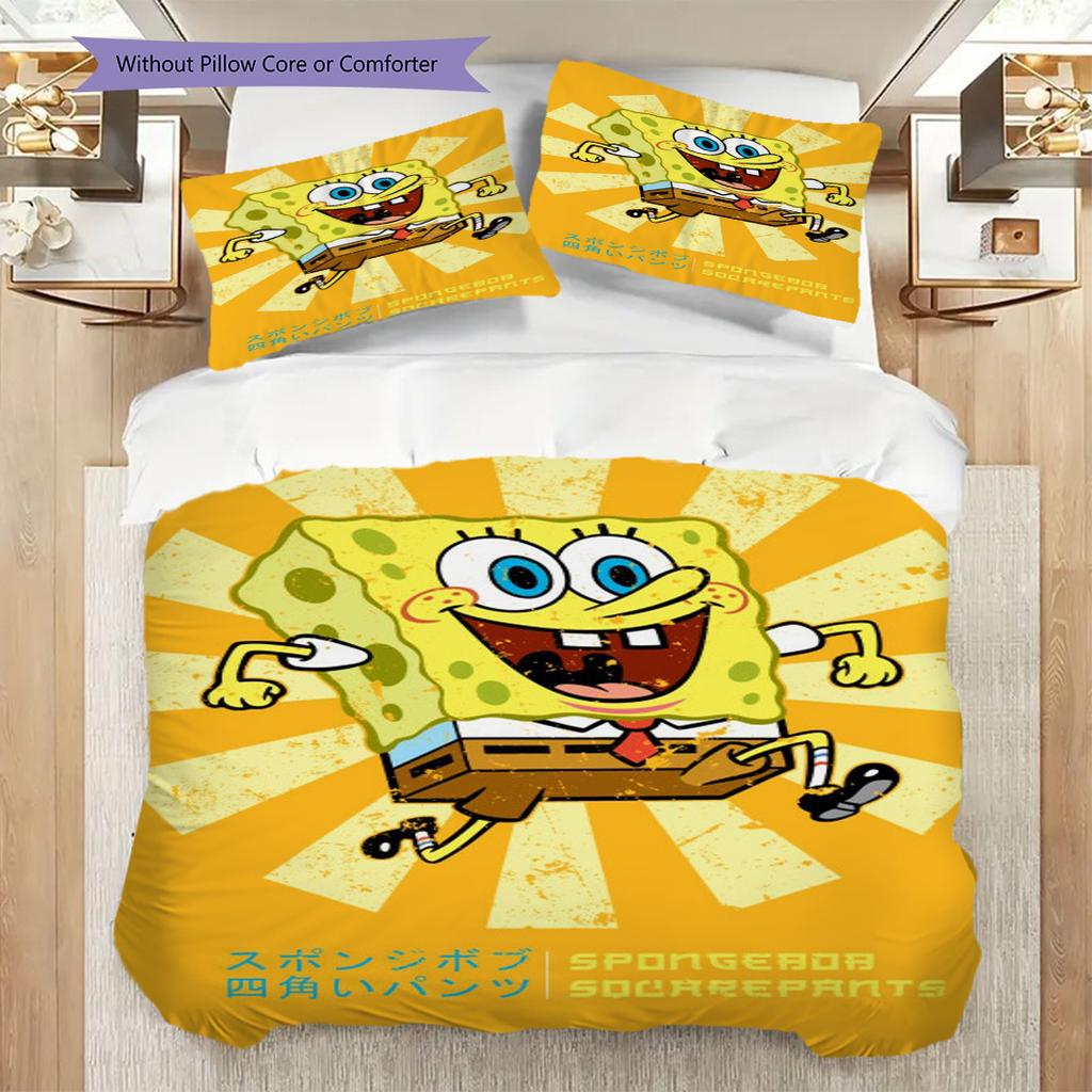 Spongebob Squarepants Yellow Background Threepiece Set 1 Duvet Cover 2 Pillowcase Without Core Duvet Cover And Pillowcase
