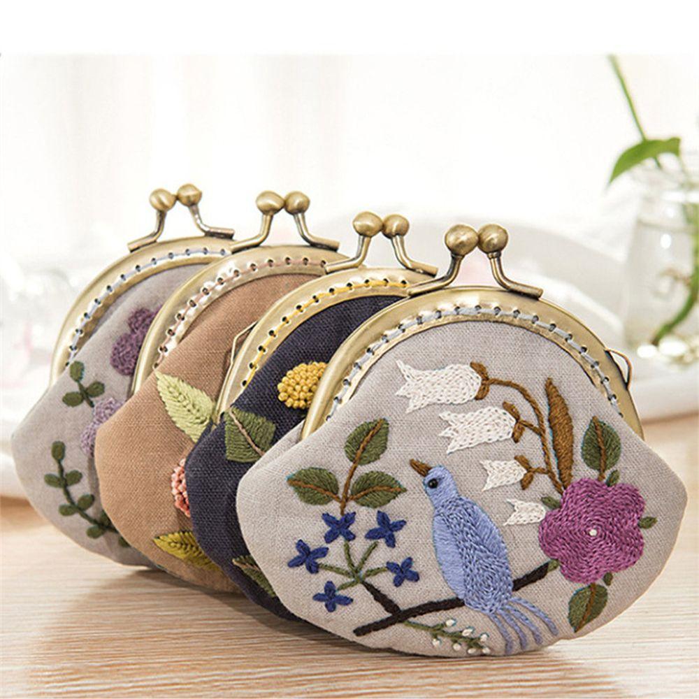 Handmade DIY Crafts Embroidery Starter Kit Coin Purse Wallet Cross Stitch Flower Patterns