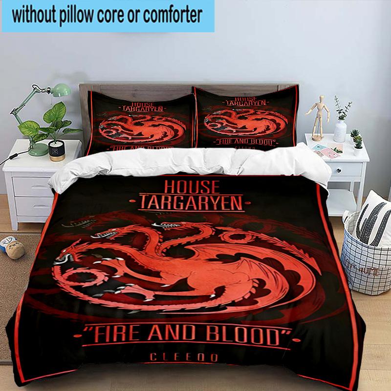 3PCS Thrones Dragon Fire And Blood 3pcs Bedding,Including 3PCS Duvet Cover And 2pcs Pillowcases Perfect for Christmas,Ideal for Bedroom, Dormitory