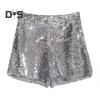 Сексуальные женские блестящие шорты с пайетками, высокая талия, кольцо, молния, облегающие шорты, вечеринка, клуб, фестиваль, танцы шорты