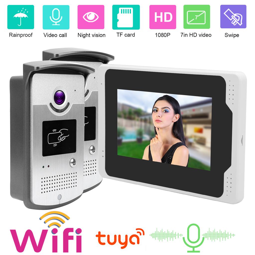 7-дюймовая 1080P WiFi видеокарта дверной звонок домофон 2 наружных блока TFT экран защита от дождя ночное видение для
