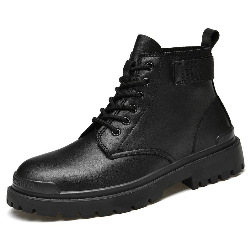 Осенне-зимние новые высокие черные модные повседневные кожаные ботинки в британском стиле, мужские непромокаемые рабочие ботильоны