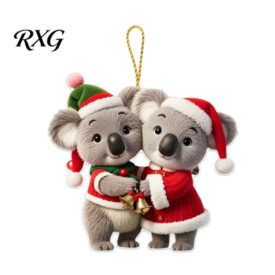 Decorative Festival Ornament Christmas Animal Ornaments, Cute 2D Flat Acrylic Hanging Holiday Pendant Decoration for Xmas Tree, Winter Party,