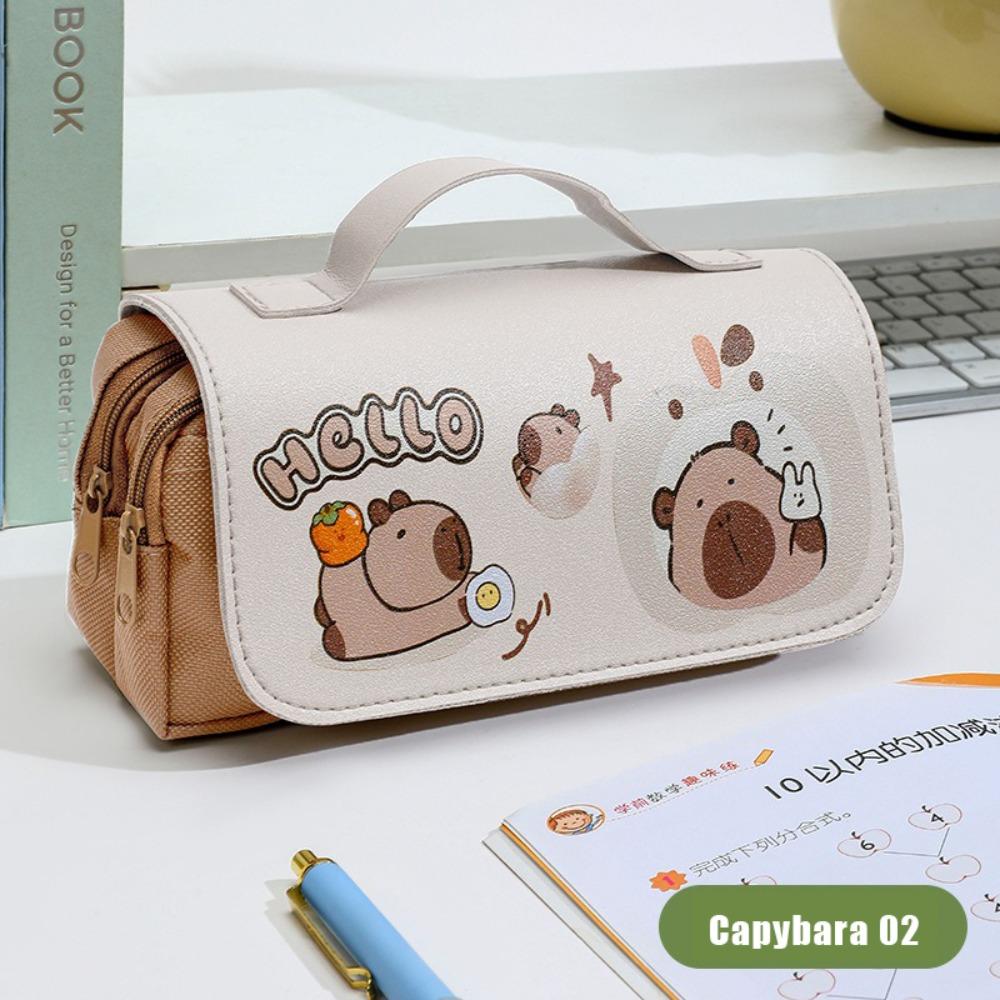 Многослойный пенал Капибара/Панда/Свинья/Кролик Канцелярская сумка Портативный пенал для ручек Студент