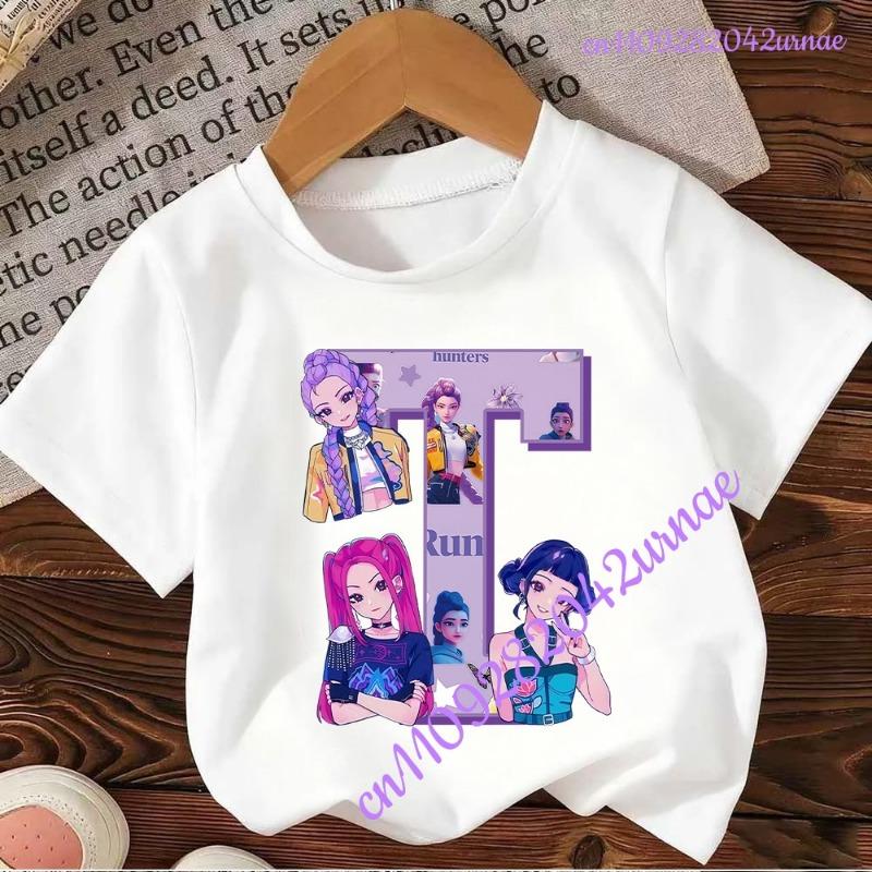 Kpop Охотники на демонов Футболка с буквами от A до Z Kawaii Rumy Топы на день рождения Одежда для вечеринок Женская футболка Летняя с коротким рукавом Хлопок Детская одежда