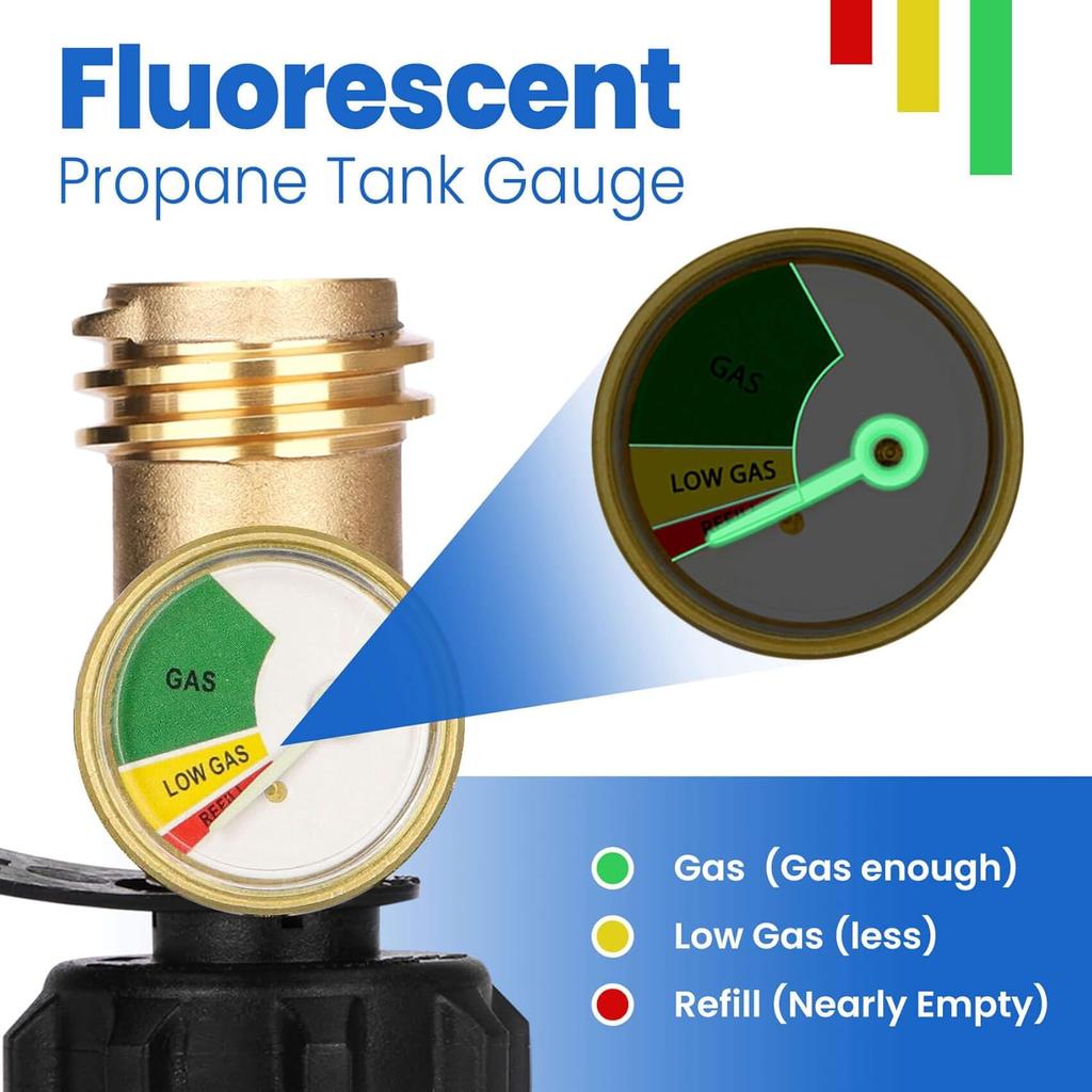 Propane Tank Gauge Level Indicator For 20Lb Tanks, Propane Pressure Gauge With Leak Detector For BBQ Gas Grill, RV, Heater, Fire Pit, QCC Type1