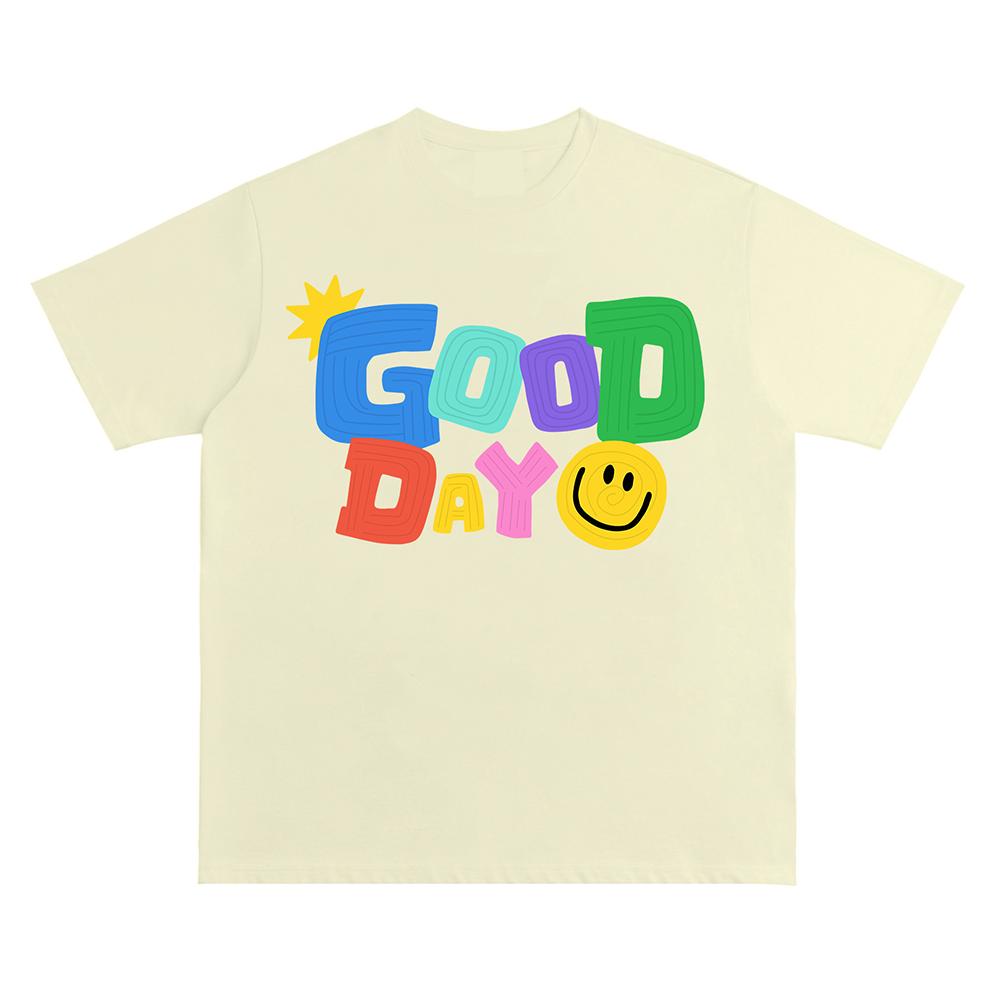 Цветной рисунок Письмо Good Days Print Футболка Мужская Женская Творческая Летняя Хлопковая Короткий Рукав Уличный Стиль Оверсайз Повседневный Топ