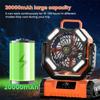 20000mAh Battery Operated Fan, Portable Rechargeable Desk/Camping Fan with LED Light and Hook, Outdoor Fan for Tent Car Trip