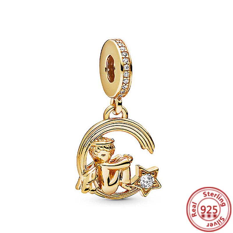 Медь 925 пробы Золотое Сердце Любви Четырехлистный Клевер Ангел Солнце Дерево Перья DIY Бусины Подходят для Оригинального Шарм-браслета Pantaro Мелкий Циркон