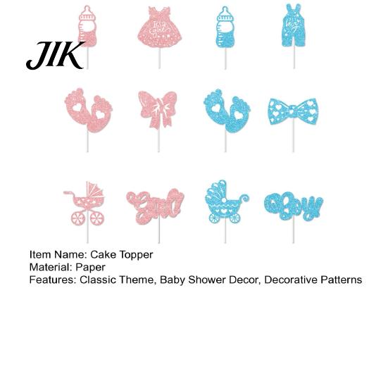 Decorative Picks for Dessert 12Pcs Boy Girl Birthday Cake Toppers, Baby Themed Cupcake with Shower Decorations Bottle, Stroller, Bow, Suit,