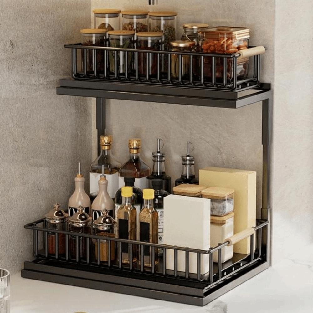 Rustproof 2-Tier Under Sink Organizer Carbon Steel Slide Out Cabinet Storage Shelf  for Kitchen
