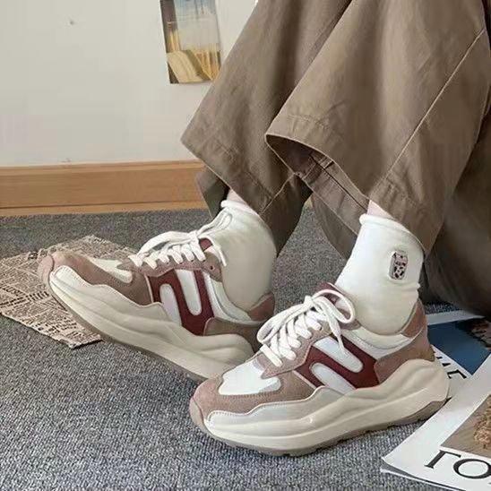 Женские ретро кроссовки цвета хаки 2025 осень и зима новая резиновая мягкая подошва платформа маффин женские повседневные спортивные туфли