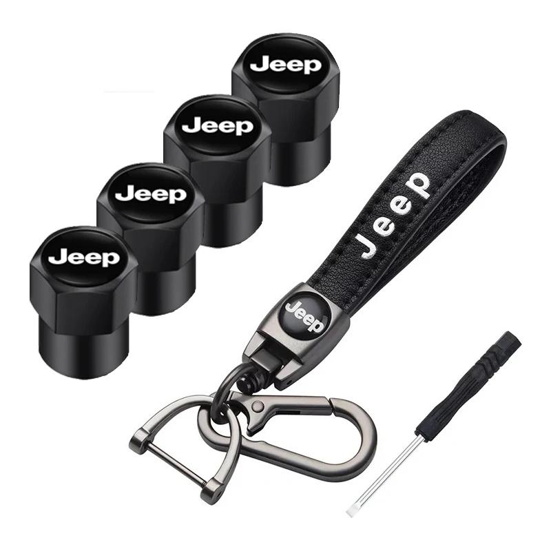 4Pcs Car Tire Valve Caps with Keychain for Jeep Renegade Wrangler JK Grand Cherokee Compass Patriot All Series Auto Accessories