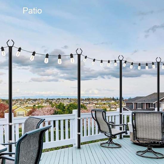 String Light Pole 10 Ft Coated Metal Pole with Fork Outdoor Light Pole with Spikes String Light Holder for Patio Deck Garden Wedding Party Decor