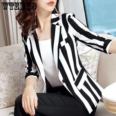 Маленький пиджак, женский весенне-летний костюм в полоску, модная верхняя одежда, костюм большого размера с тонкой талией, короткий топ