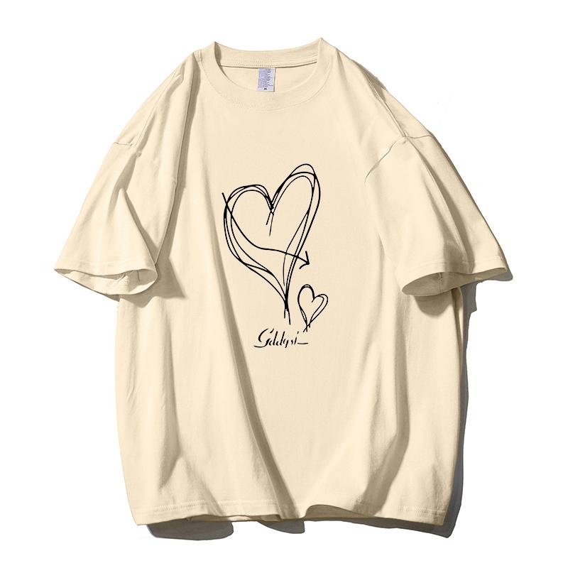 Shellsuning Kawaii футболки с принтом в виде сердца женские летние простые свободные футболки с круглым вырезом повседневные хлопковые женские топы на мягкой основе