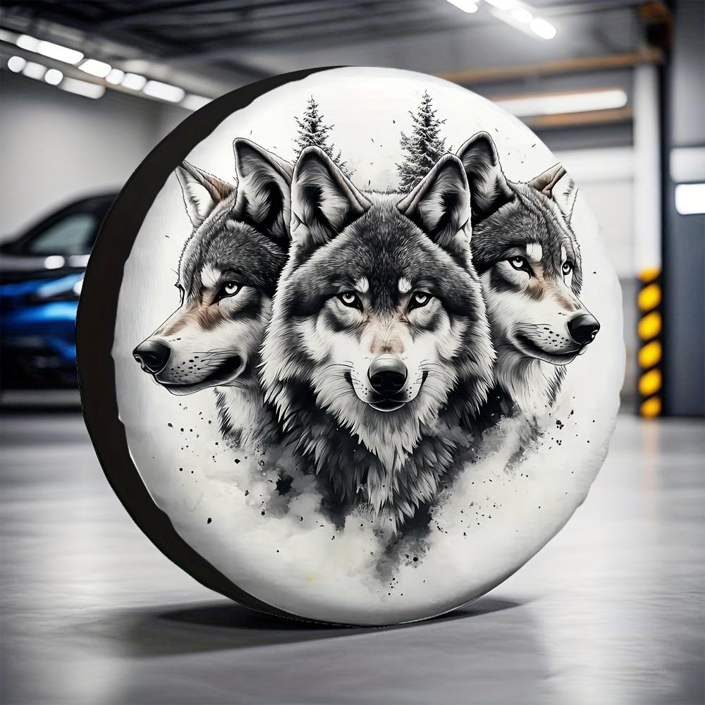 1pc, Wolf Spare Tire Covers (3) Made Of 100% Polyester, Non-Electric, Perfect As New Year Travel Gifts For Tire Protection.