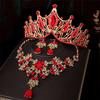 Новый Полностью золотой Красный Свадебный Набор из трех предметов: Корона, Ожерелье, Серьги. Комбинация Свадебных Аксессуаров. Аксессуары для волос