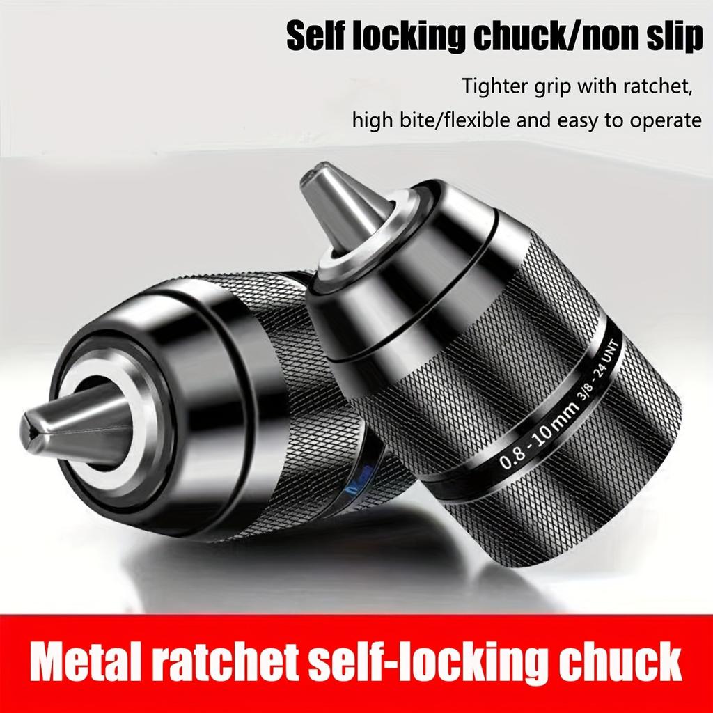 0.8-10mm Drill Chuck 3/8-24UNF Mount Self-tighten Drill Chuck for Multiple Purposes Hand Drill Chuck Black