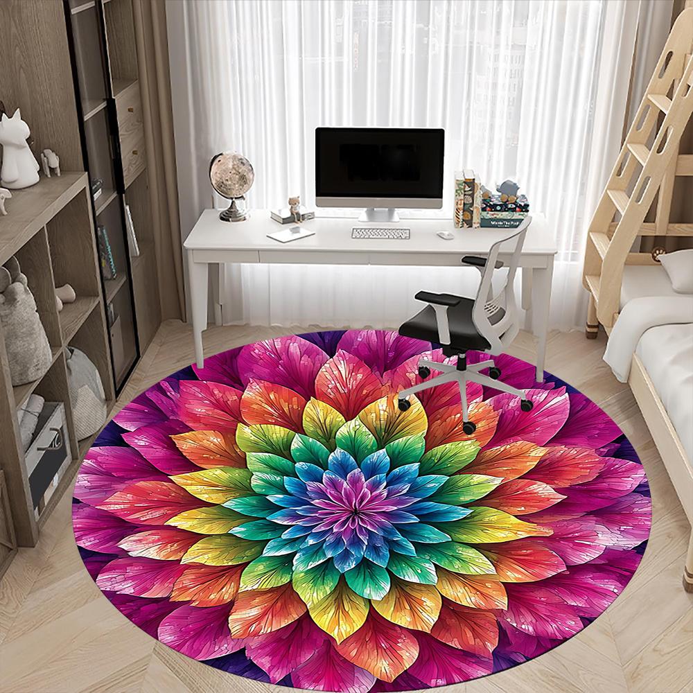 1pc Floral Mandala Office Round Area Rug, Indoor Mat Suitable ForOffice, Under Office Chairs Bedroom Living Room Home Decor, Room Decot087