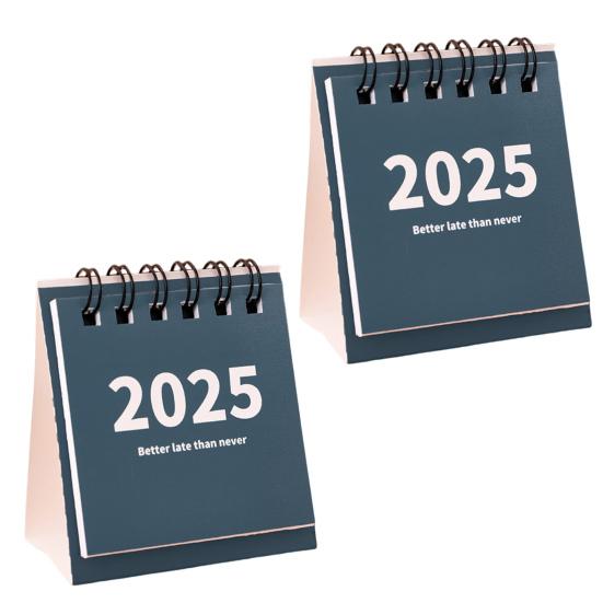 2Pcs 2025 Desk Calendar Mini Desktop Standing Flip Calendar Portable School Stationery Learning Planner Pocket Calendar