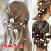 18pcs / Bag Wedding Tiara Disc Hair Elegant Pearl Hair Fork Bride U-shaped Hairpin Hair Comb Bead Ha