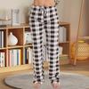 Женские домашние брюки с эластичной резинкой на талии, повседневные широкие брюки с клетчатым принтом, свободные брюки для отдыха