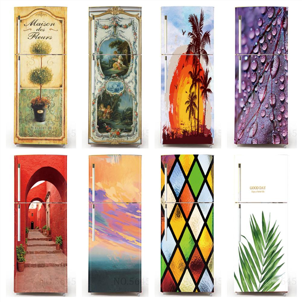 Ретро пляжные наклейки в горшках для покрытия холодильника, виниловая пленка для мебели, наклейка на обои, ПВХ Vinilo Frigorifico