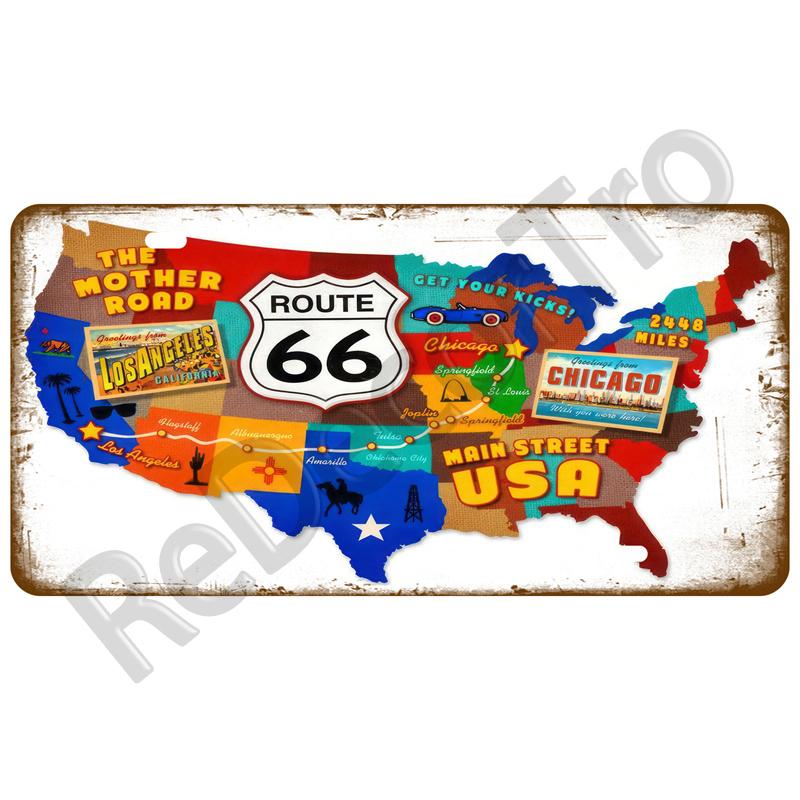 Garage Car Retro Route 66 Tinplates Plate Metal Sign Posters On The Wall Tin Sign Vintage Poster Home Decor Art Room Decoration