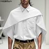 Men Lapel Collar Short Sleeve Irregular Layers Patchwork Casual Cape Shirts