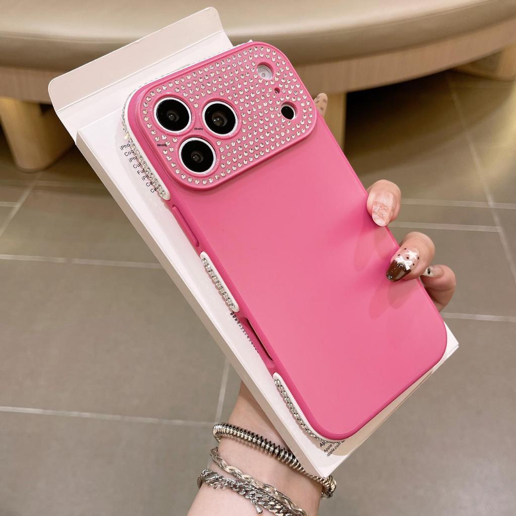 Совместимый чехол-кейс со стразами и однотонным покрытием для Apple 17 Pro, для iPhone 16, Защита от падений, Специальные стразы по бокам.