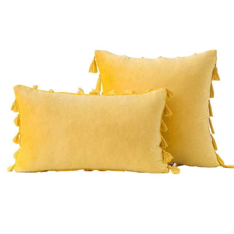 Упаковка из 2 осенних бархатных мягких однотонных декоративных наволочек с кисточками и бахромой в стиле бохо, чехол для дивана-кровати 18 x 18 дюймов