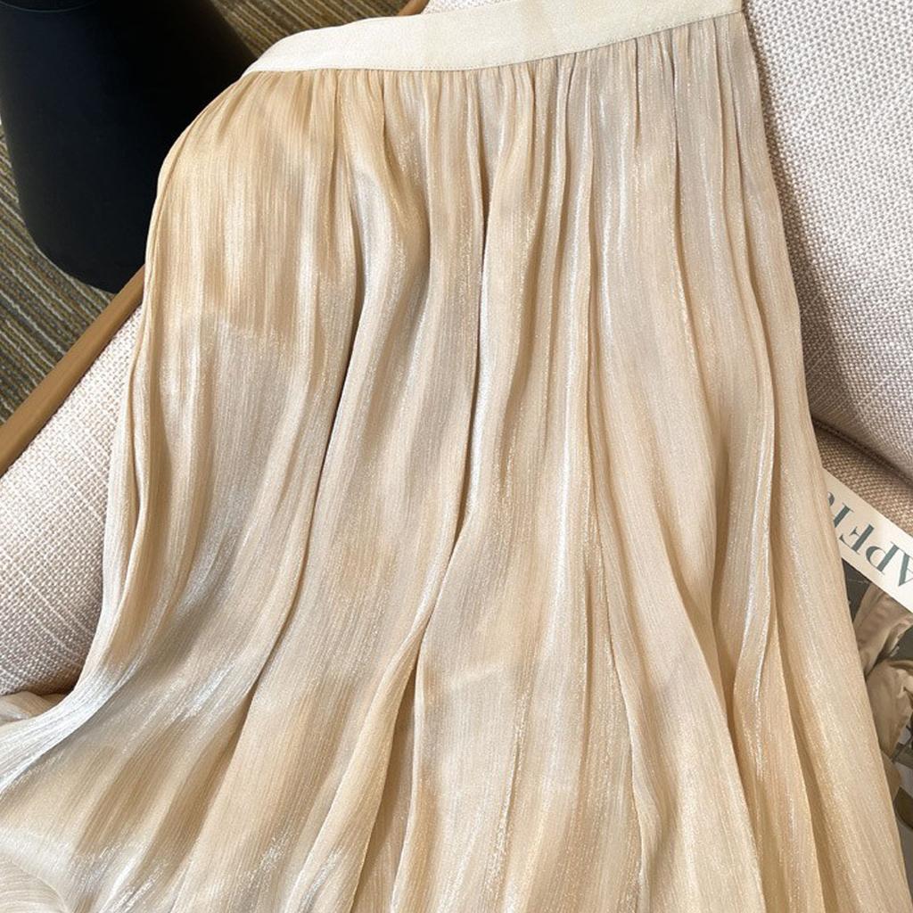 Юбка до середины икры из сетки с бисером, с завышенной талией, тонкая, летняя