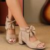Босоножки Женские С Открытым Носком С Бантом На Толстом Каблуке Летние Женские Элегантные Босоножки с Узлом-Бабочкой Задняя Молния Обувь с Открытым Носком