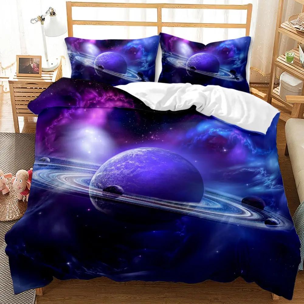 3D Galaxy Duvet Cover Set Single Double Twin/Queen 2pcs/3pcs/4pcs Bedding Sets Universe Outer Space Themed Bed Linen 2