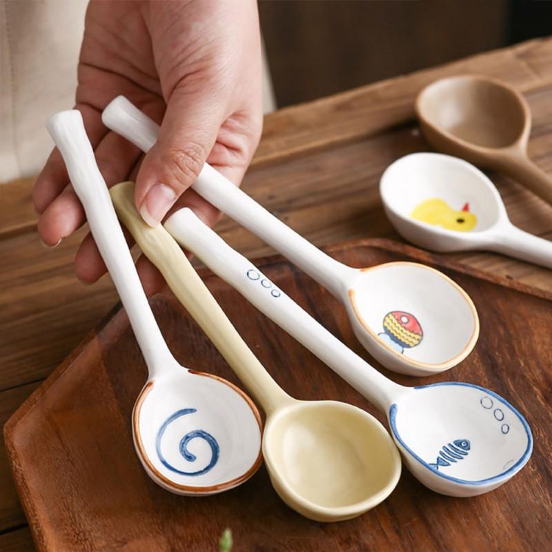 Creative Ceramic Soup Spoon Japanese Tableware Eating Spoon Long Handle Spoons Kitchen Cooking Utensil Tool Teaspoon For Kitchen