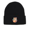 Cat Fruit Print Knitted Cap Beanie, Skull Cap Cancer Chemo Fit Trendy Headwear Knit Hat Beanie