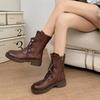 Women's Shoes High Quality Side Zipper Women's Boots Fashion Cross-tied Women's Boots Sale Square Toe Mid-Calf Boots