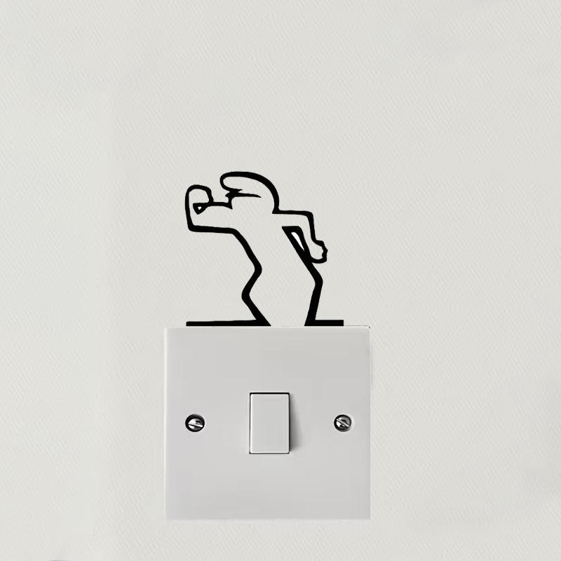 Minimalist La Linea Switch Sticker Cartoon Character Power Switch Decal Line Drawing Design Wall Decor For Home, Office, Cafe