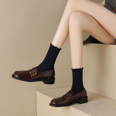 Брендовые ретро кожаные туфли с флисовой подкладкой, женские туфли-лодочки с глубоким вырезом, ретро кэжуал с ремешком в британском стиле, лоферы на толстом каблуке