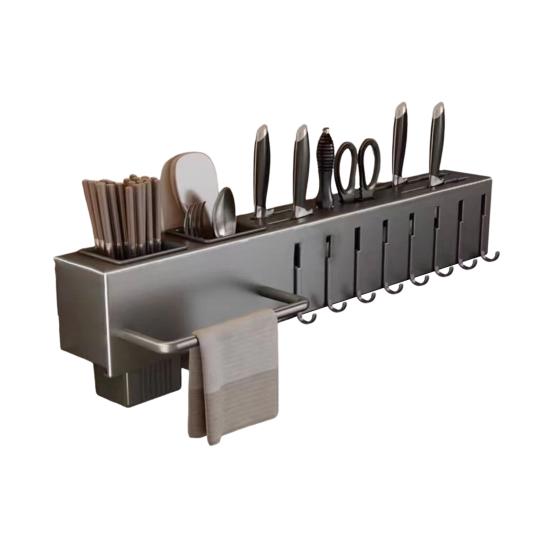 Kitchen Cutlery Holder Wall Mounted Cutter Holder with Hooks Carbon Steel Cutter Storage
