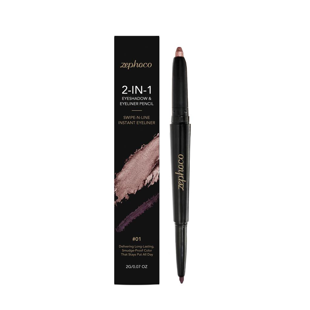 Zephoco Dual-Ended Eyeshadow and Eyeliner Pencil Bronze Wine Red Smooth Application Natural Color Payoff Smudge-Proof Waterproof 2-in-1 Eye Makeup