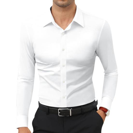 Мужская классическая рубашка с длинным рукавом и лацканами, рубашка на пуговицах, однотонная официальная деловая рубашка для работы, свиданий, собеседований, свадеб