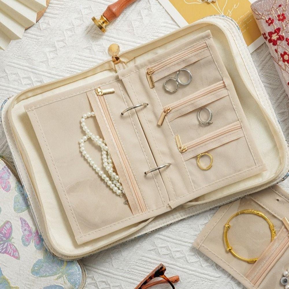 Flower Pattern Jewelry Organizer with Zipper Notebook Jewelry Handbag Jewelry Storage Bag Travel