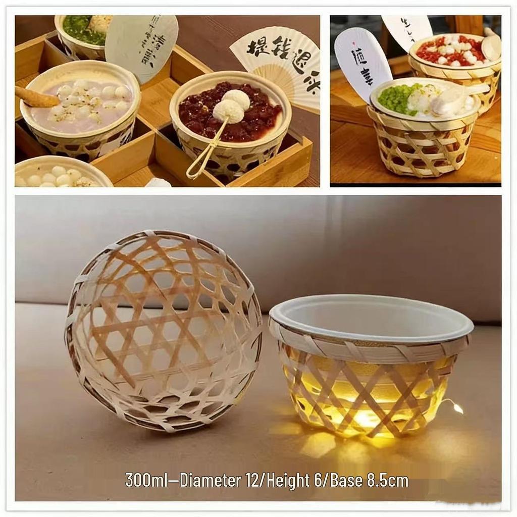 Handmade Bamboo Ice Bowl for Mian Mian Bing, Taro Paste Ice, and Tofu Pudding - Internet Favorite Snowflake Shaved Ice Basket Bowl.