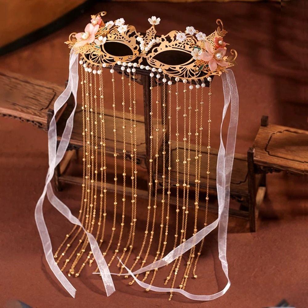 Pearls Anonymous Face Cover Chain Women Mysterious Veil Retro Wedding Mask  Gift