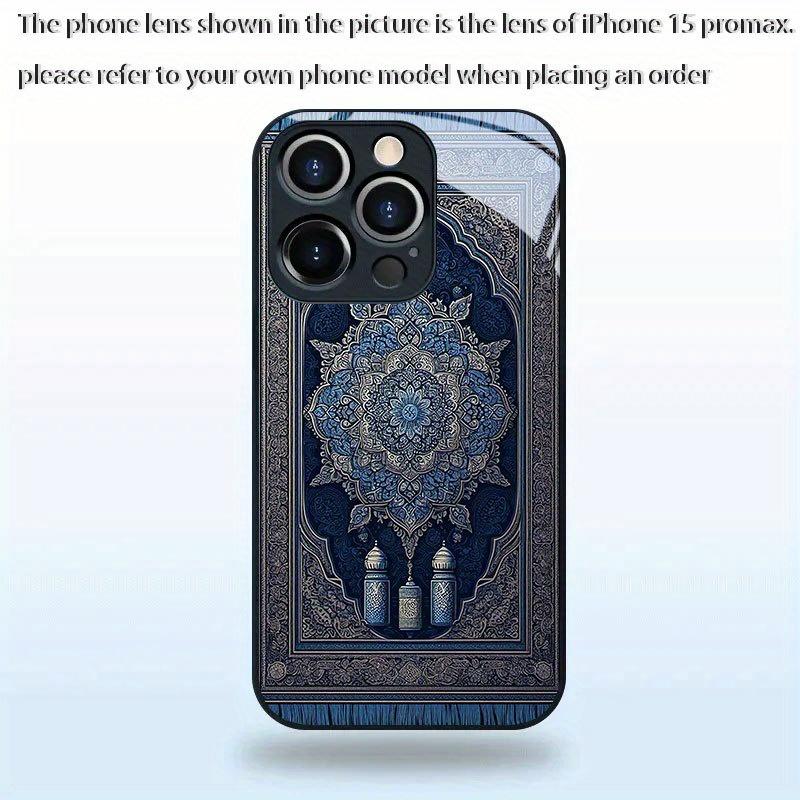 Стеклянный чехол для телефона с узором синего ковра, подходит для iPhone 17 16 15 14 13 12 11 Pro/Max/Plus, противоударная задняя крышка